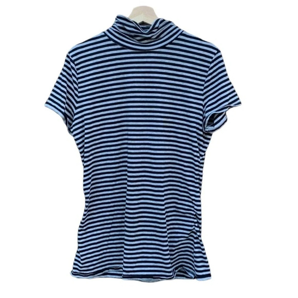 KENNETH Cole Striped grey and black short sleeve blouse women's size large - Picture 1 of 4